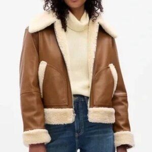 NWT Gap Vegan Leather Sherpa Bomber Jacket
